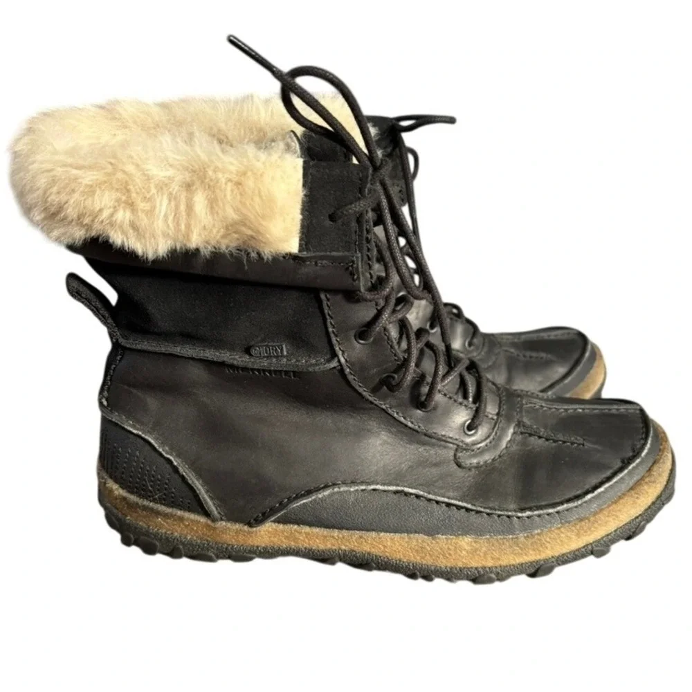 Merrell Tremblant Mid Polar Boots Women's Sz 10 Black Faux Fur Waterproof Winter